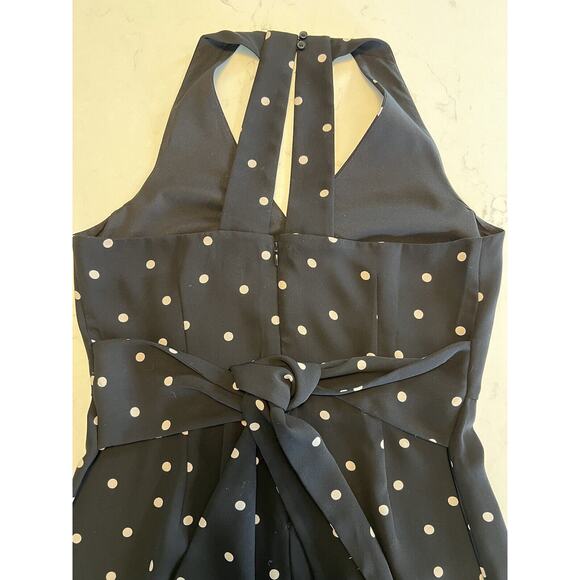 Ann Taylor Black With Tan Polka Dots Racer Back Jumpsuit Size 4 - Picture 5 of 8